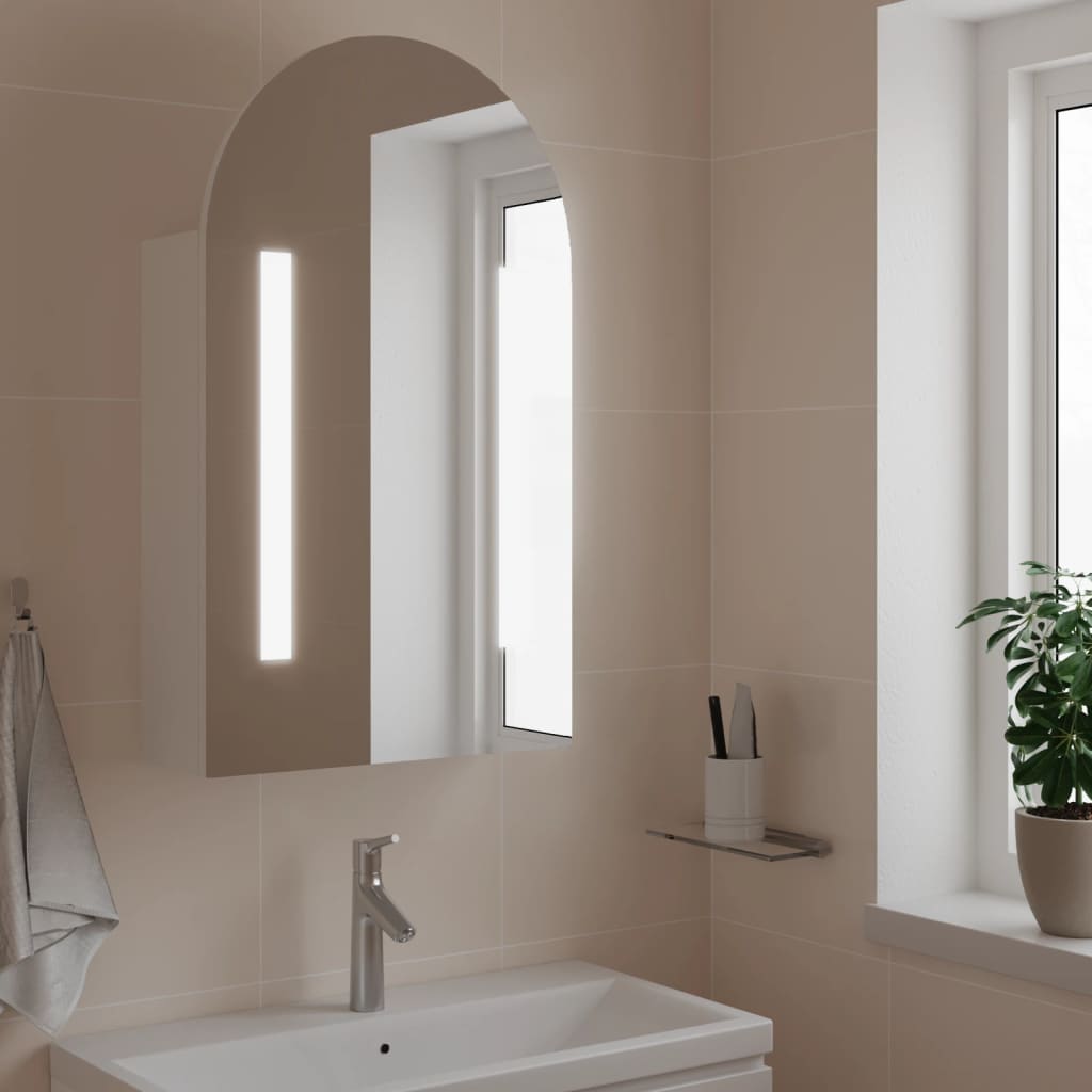 Vetonek Mueble de baño con espejo arqueado y luz LED blanco 42x13x70 cm