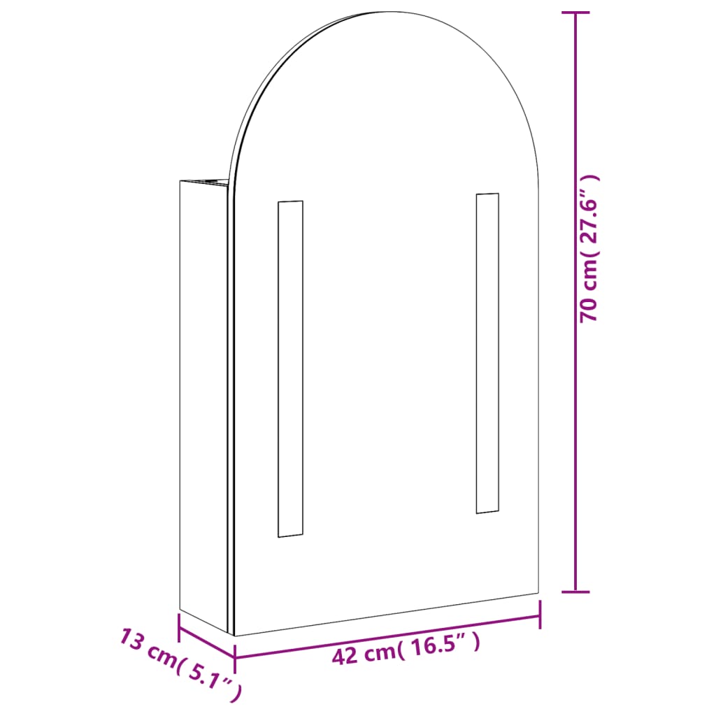 Mueble de baño con espejo arqueado y luz LED gris 42x13x70 cm vidaXL