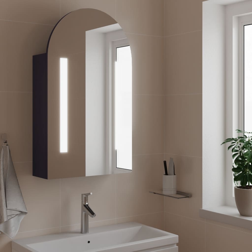 Vetonek Mueble de baño con espejo arqueado y luz LED gris 42x13x70 cm