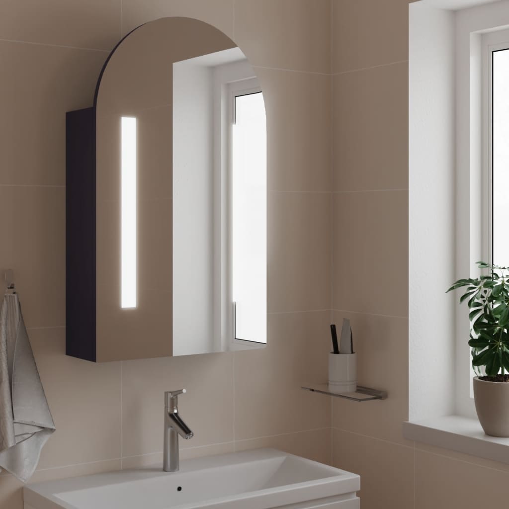 Mueble de baño con espejo arqueado y luz led gris 42x13x70 cm v7090 Vetonek