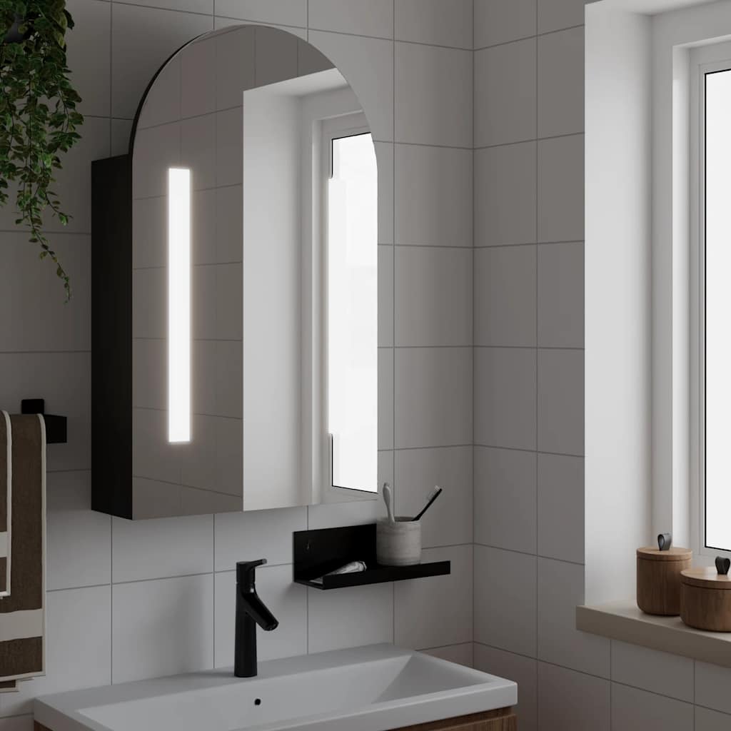 Vetonek Mueble de baño con espejo arqueado y luz LED negro 42x13x70 cm