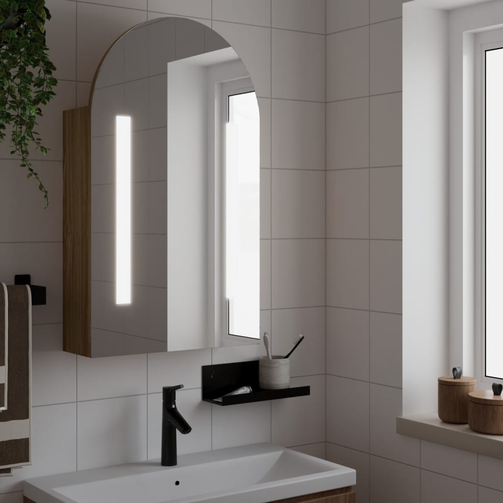 Vetonek Mueble de baño con espejo arqueado y luz LED roble 42x13x70 cm