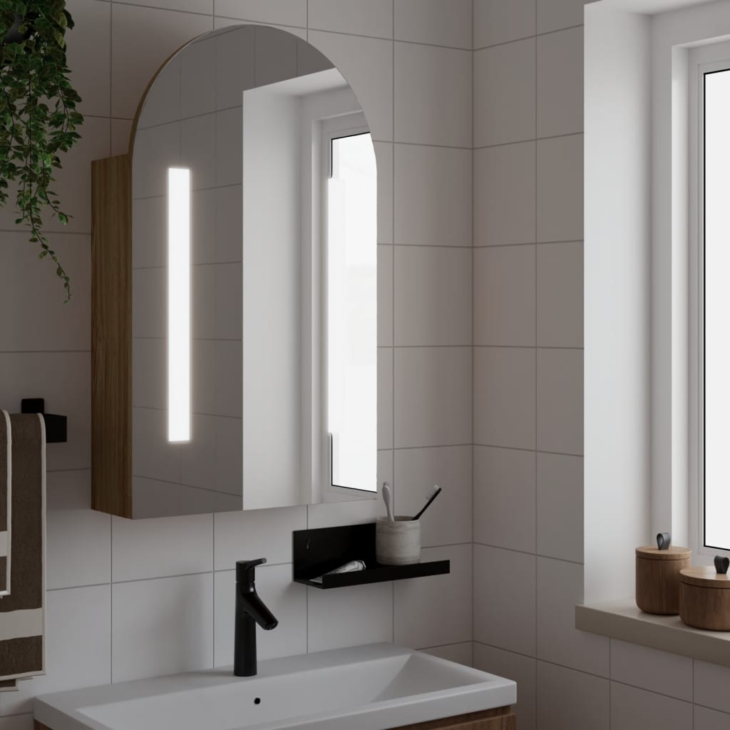 Mueble de baño con espejo arqueado y luz led roble 42x13x70 cm v7113 Vetonek