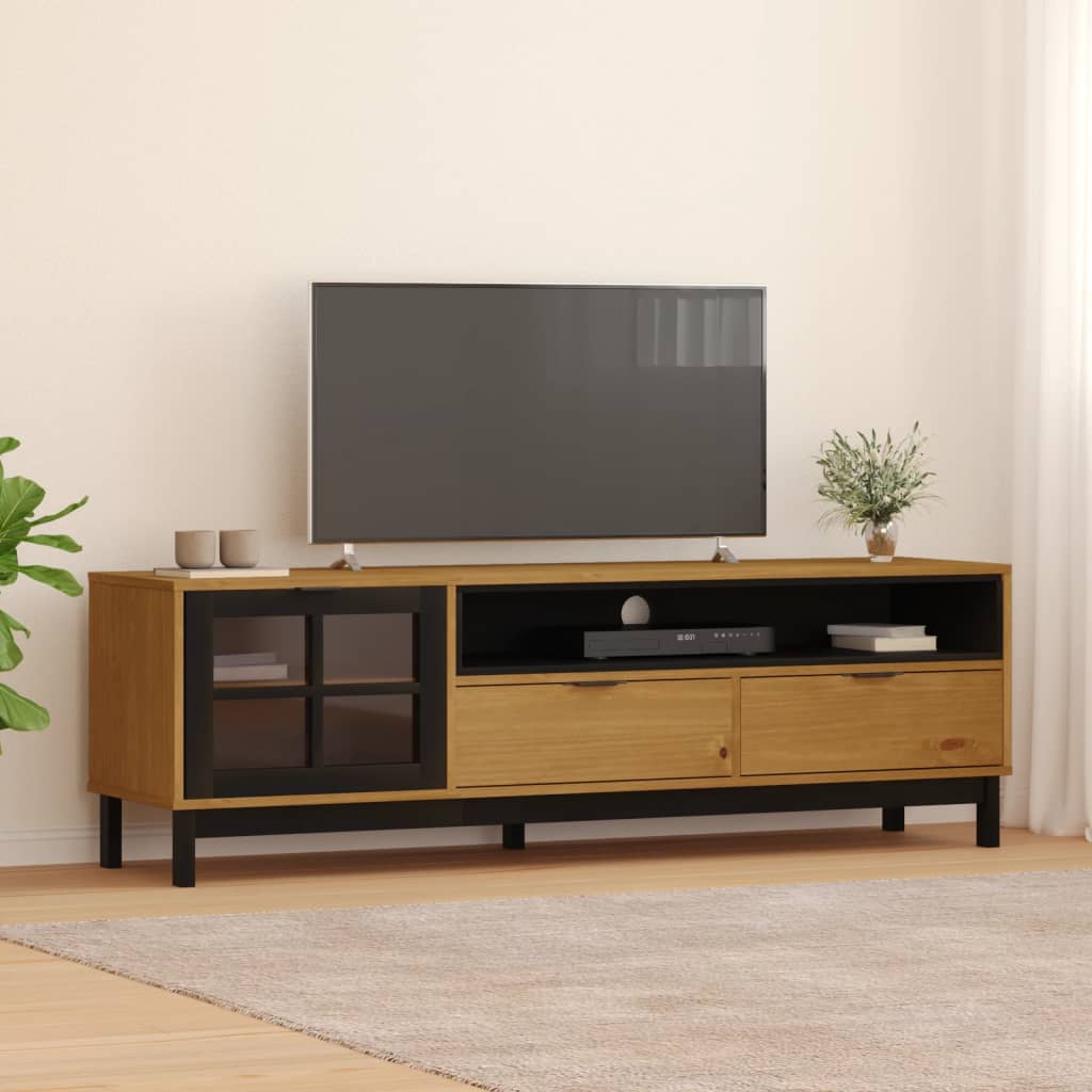 Vetonek Mueble de TV con puerta de vidrio FLAM madera pino 158x40x50 cm