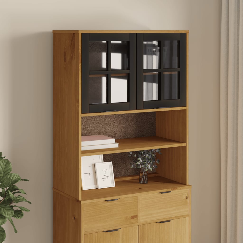 Vetonek Mueble superior de aparador con puertas vidrio FLAM madera pino