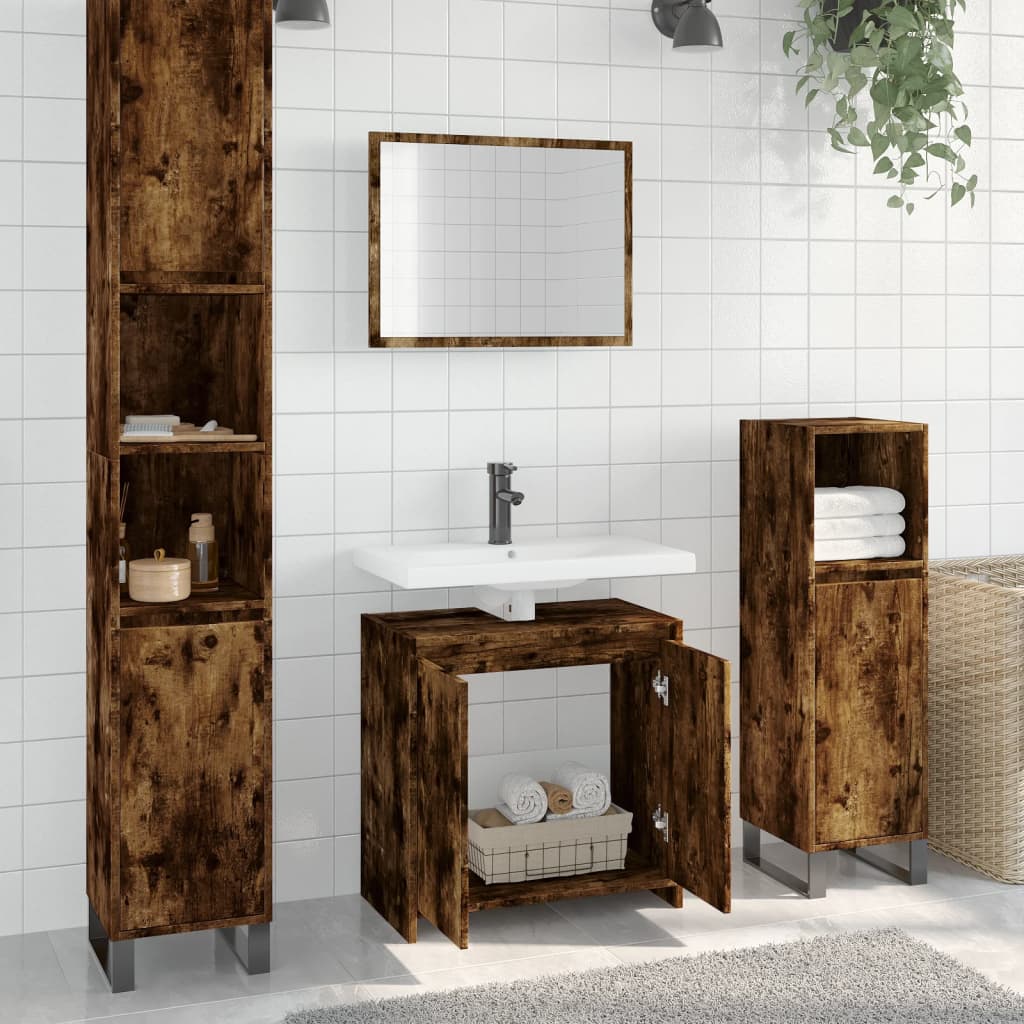 Vetonek Set de muebles baño 2 pzas madera contrachapada roble ahumado