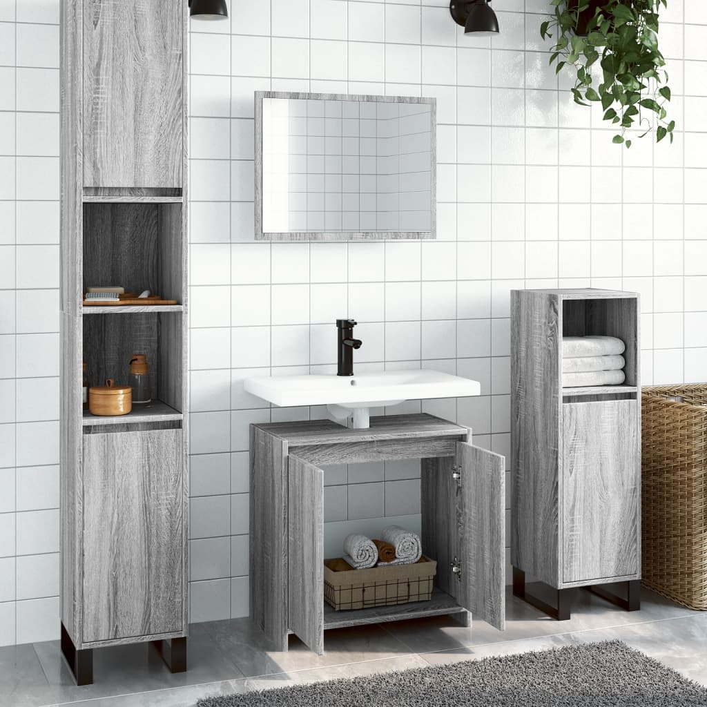 Vetonek Set de muebles de baño 2 pzas madera contrachapada gris sonoma