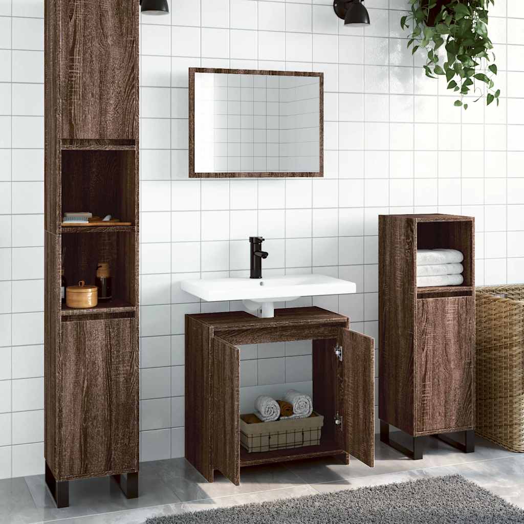 Vetonek Set de muebles baño 2 pzas madera contrachapada marrón roble