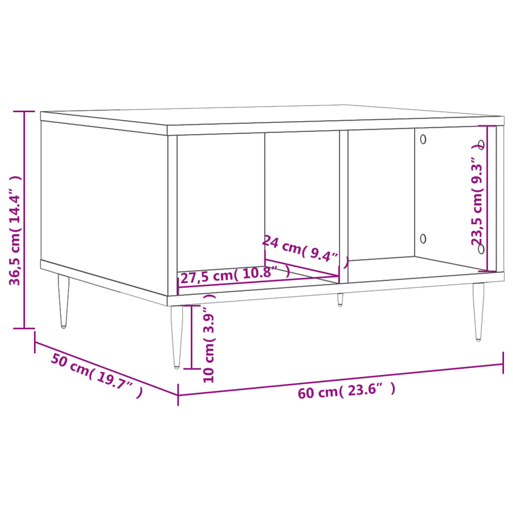 Mesa de centro madera roble Sonoma 60x50x36,5 cm vidaXL