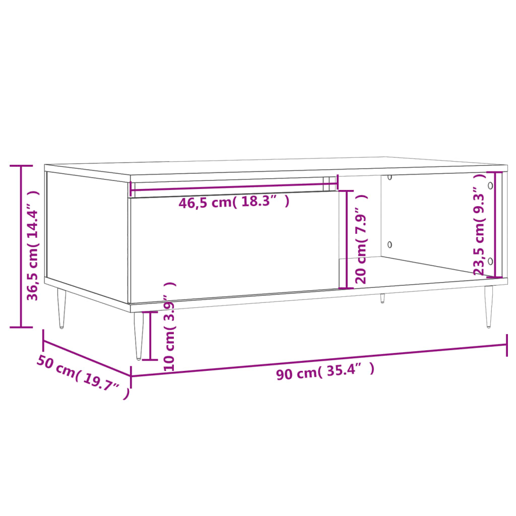 Mesa de centro madera blanco 90x50x36,5 cm vidaXL