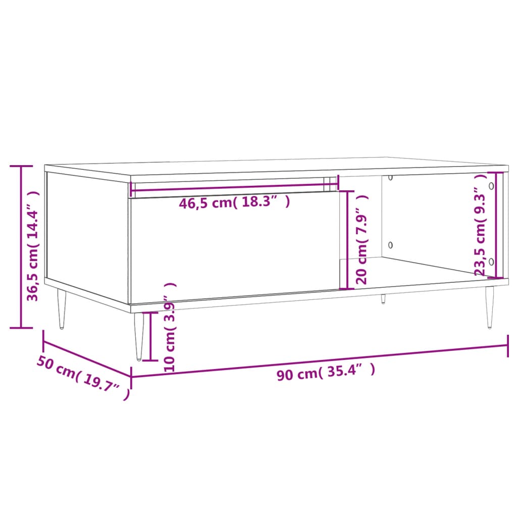 Mesa de centro madera marrón roble 90x50x36,5 cm vidaXL