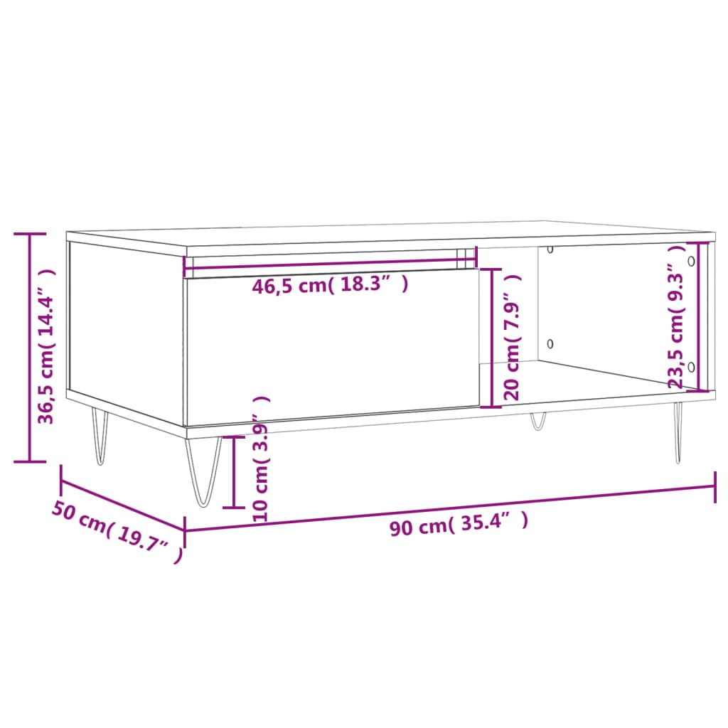 Mesa de centro madera gris hormigón 90x50x36,5 cm vidaXL