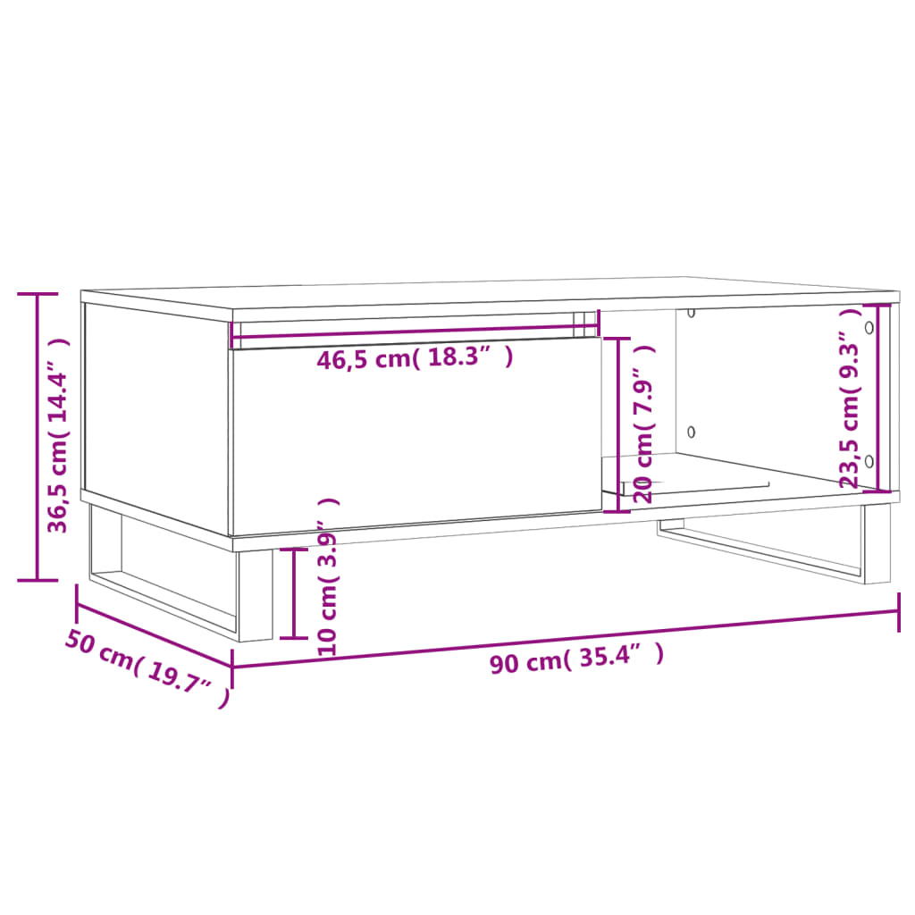 Mesa de centro madera roble Sonoma 90x50x36,5 cm vidaXL