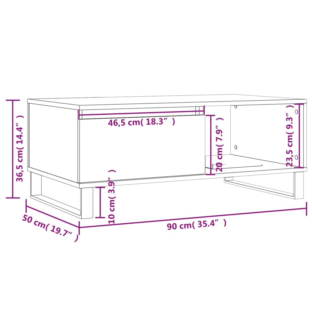 Mesa de centro madera roble ahumado 90x50x36,5 cm vidaXL