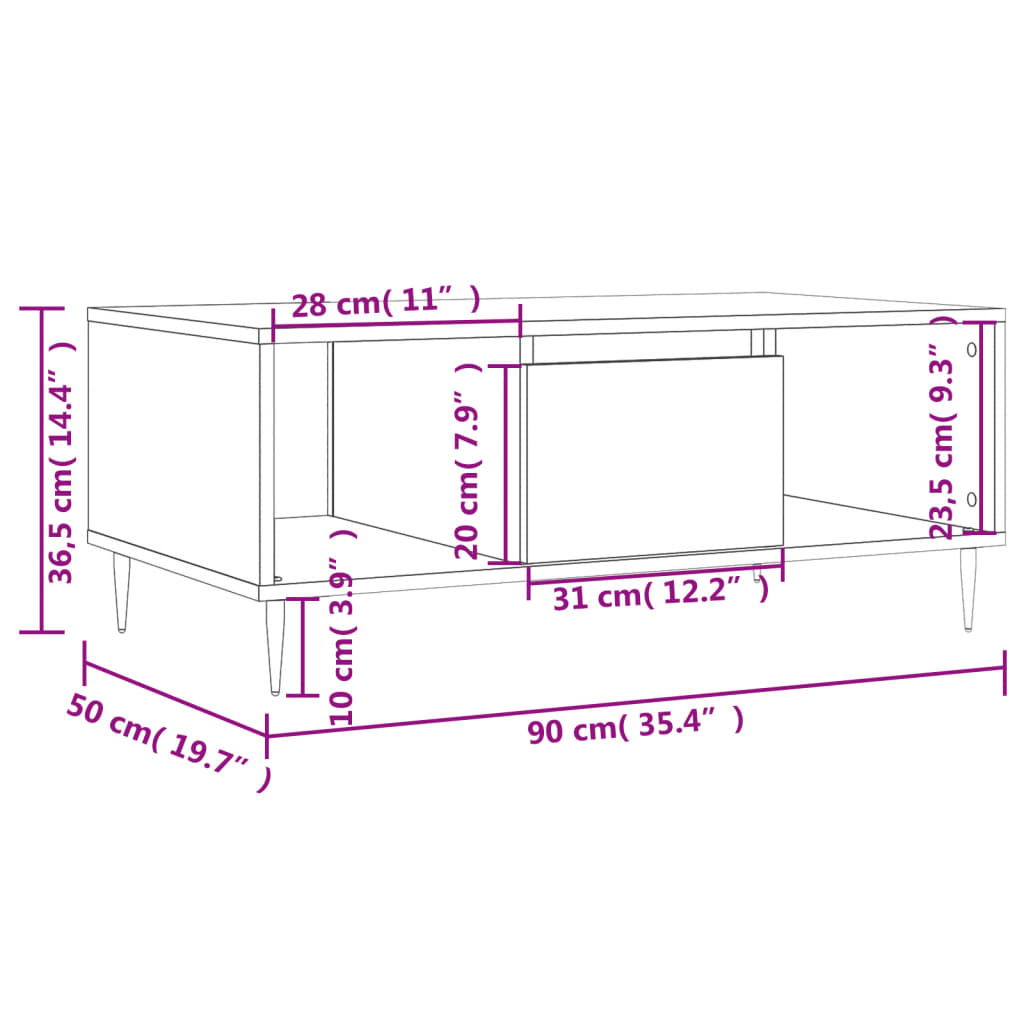 Mesa de centro madera blanco 90x50x36,5 cm vidaXL