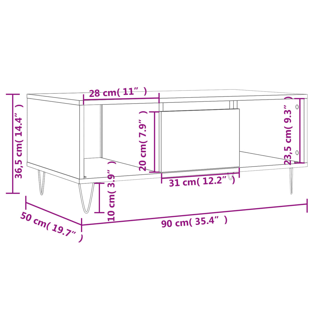 Mesa de centro madera negro 90x50x36,5 cm vidaXL