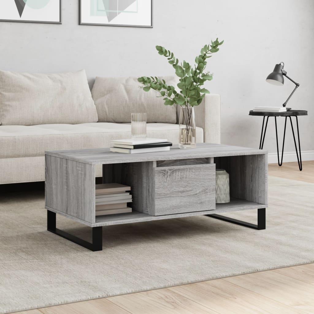 Vetonek Mesa de centro madera contrachapada gris Sonoma 90x50x36,5 cm