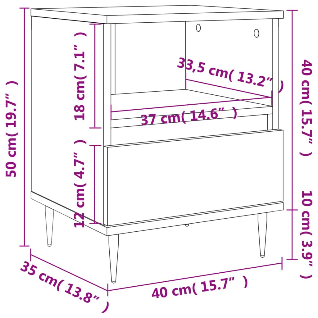 Mesita de noche madera de ingeniería gris hormigón 40x35x50 cm vidaXL