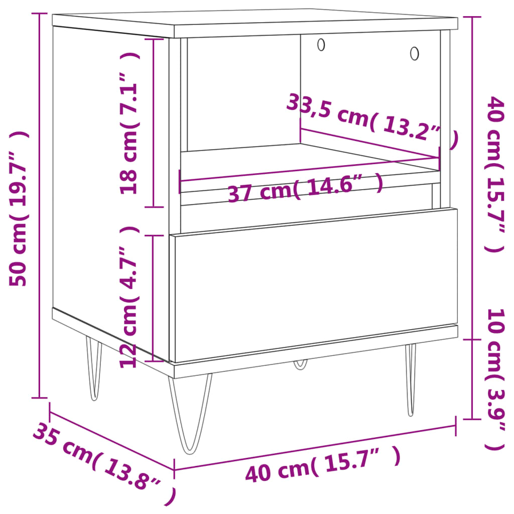 Mesitas noche 2 uds madera sintetizada Nexus roble ahumado 40x35x50 cm vidaXL