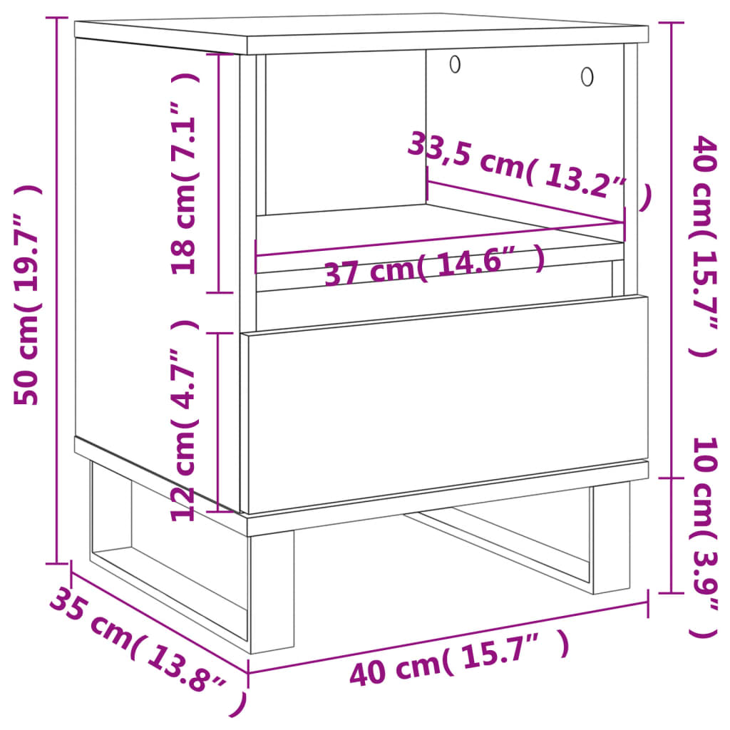 Mesita de noche madera de ingeniería gris hormigón 40x35x50 cm vidaXL