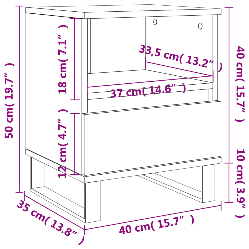 Mesita de noche madera de ingeniería marrón roble 40x35x50 cm vidaXL