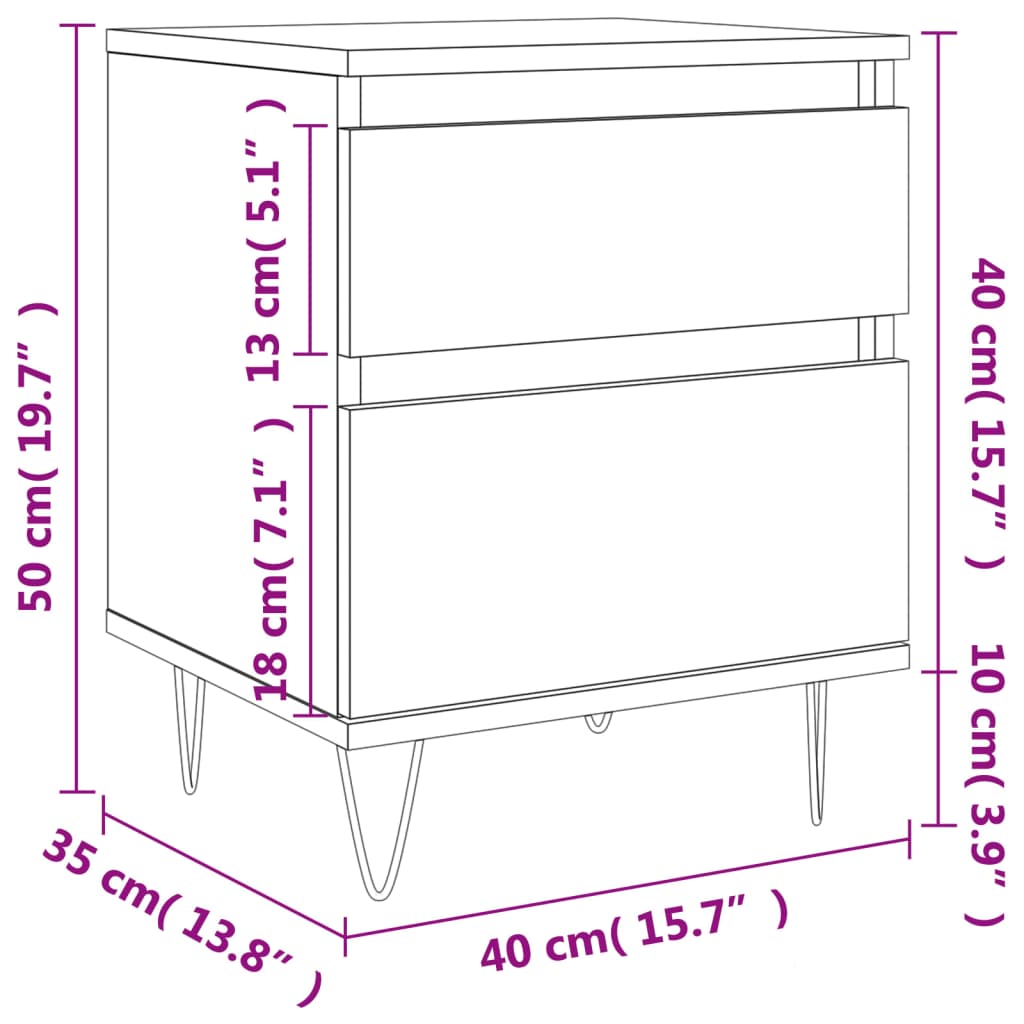 Mesitas de noche 2 uds madera de ingeniería negro 40x35x50 cm vidaXL