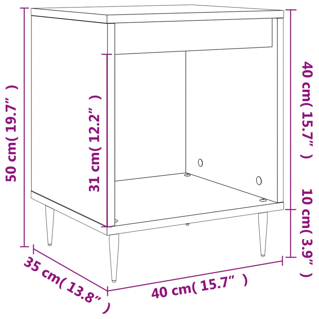 Mesita de noche madera de ingeniería gris hormigón 40x35x50 cm vidaXL