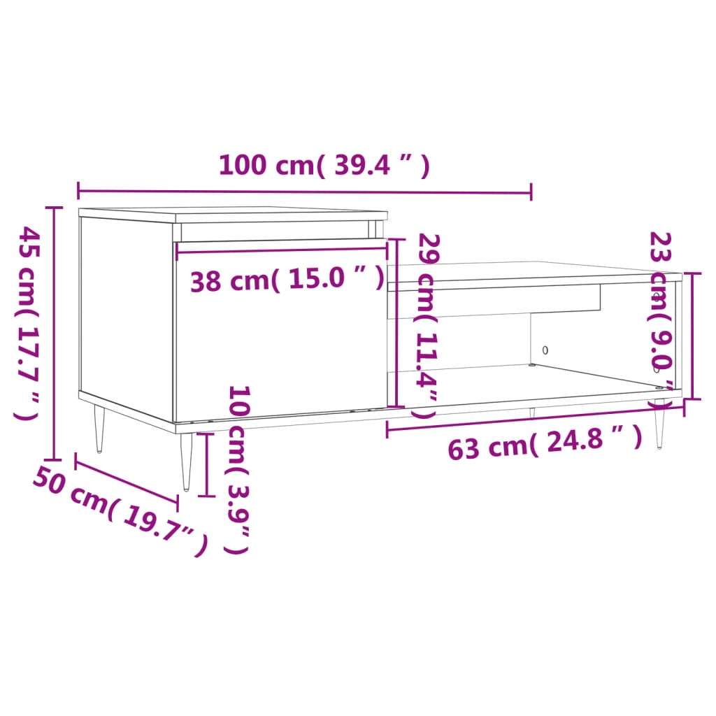 Mesa de centro madera contrachapada gris Sonoma 100x50x45 cm vidaXL