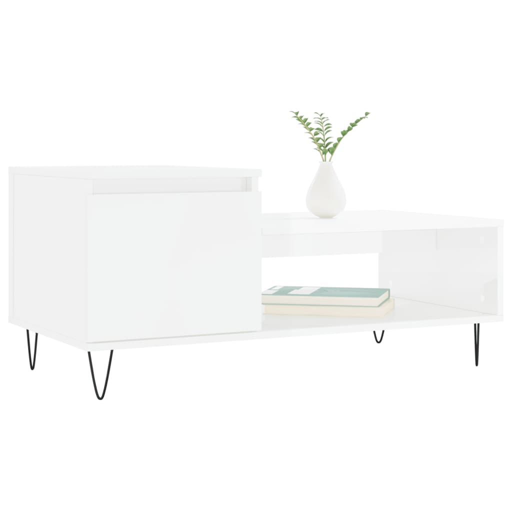 Mesa de centro madera contrachapada blanco brillo 100x50x45 cm vidaXL