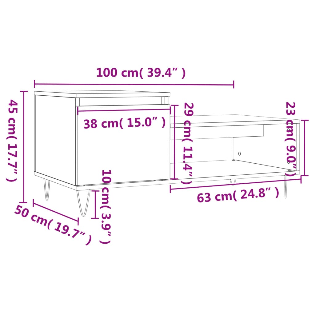 Mesa de centro madera contrachapada blanco brillo 100x50x45 cm vidaXL