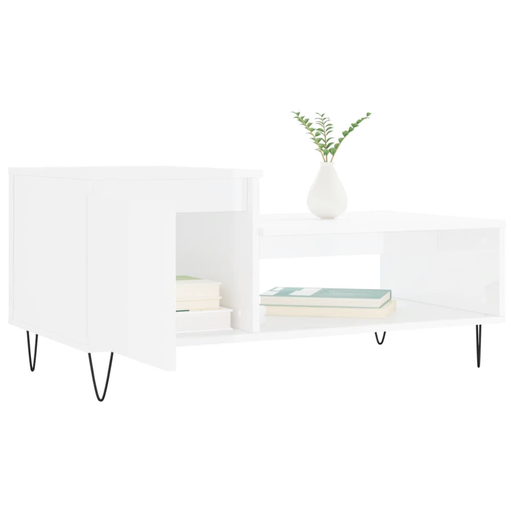 Mesa de centro madera contrachapada blanco brillo 100x50x45 cm vidaXL