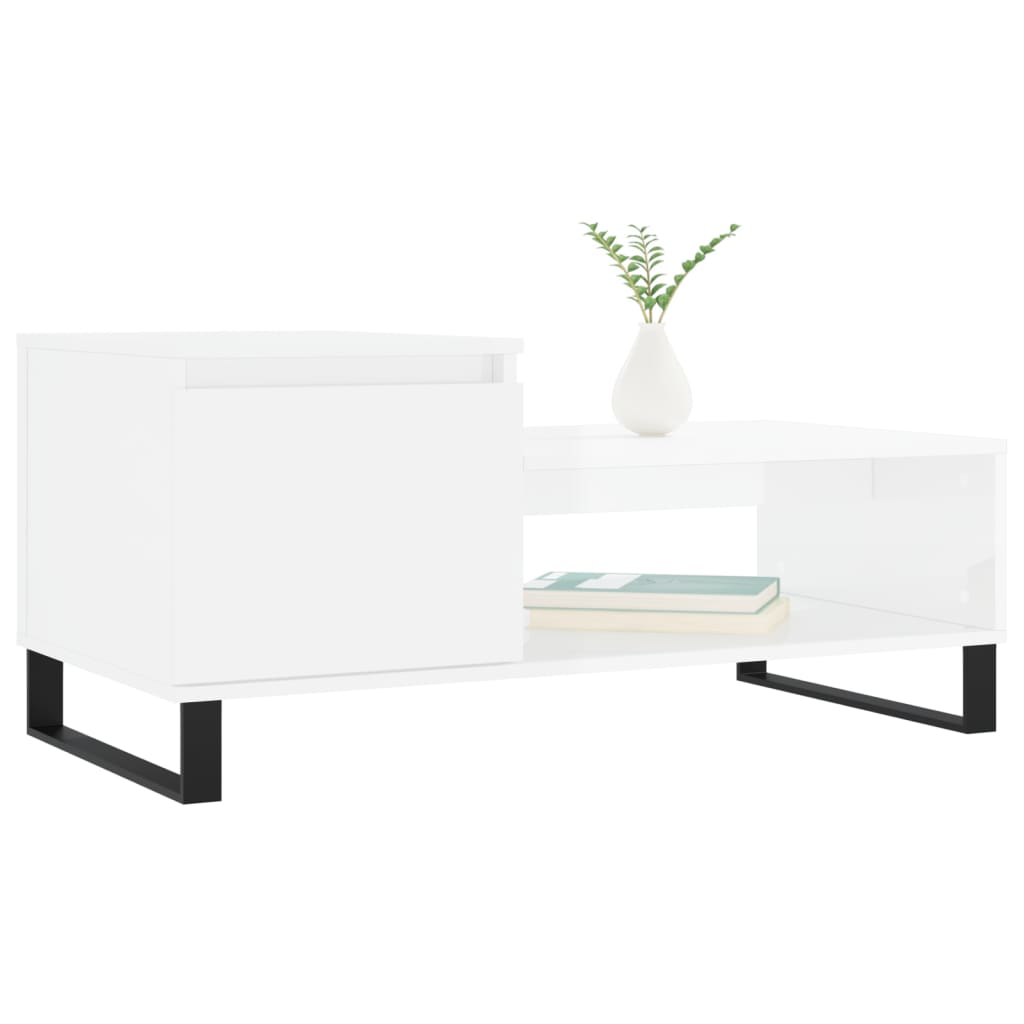 Mesa de centro madera blanco brillo 100x50x45 cm