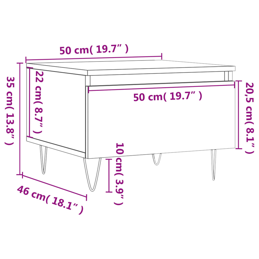 Mesa de centro madera de ingeniería roble Sonoma 50x46x35 cm vidaXL