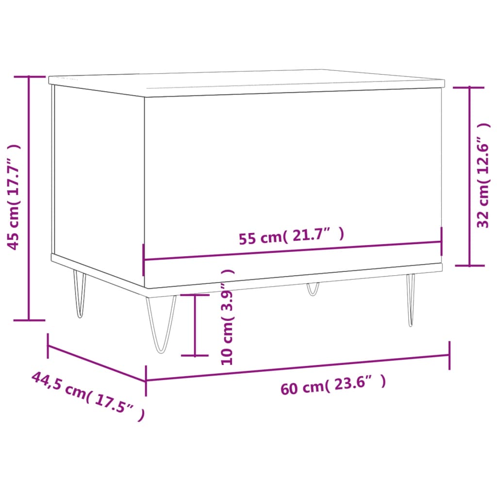 Mesa de centro madera contrachapada negro 60x44,5x45 cm vidaXL