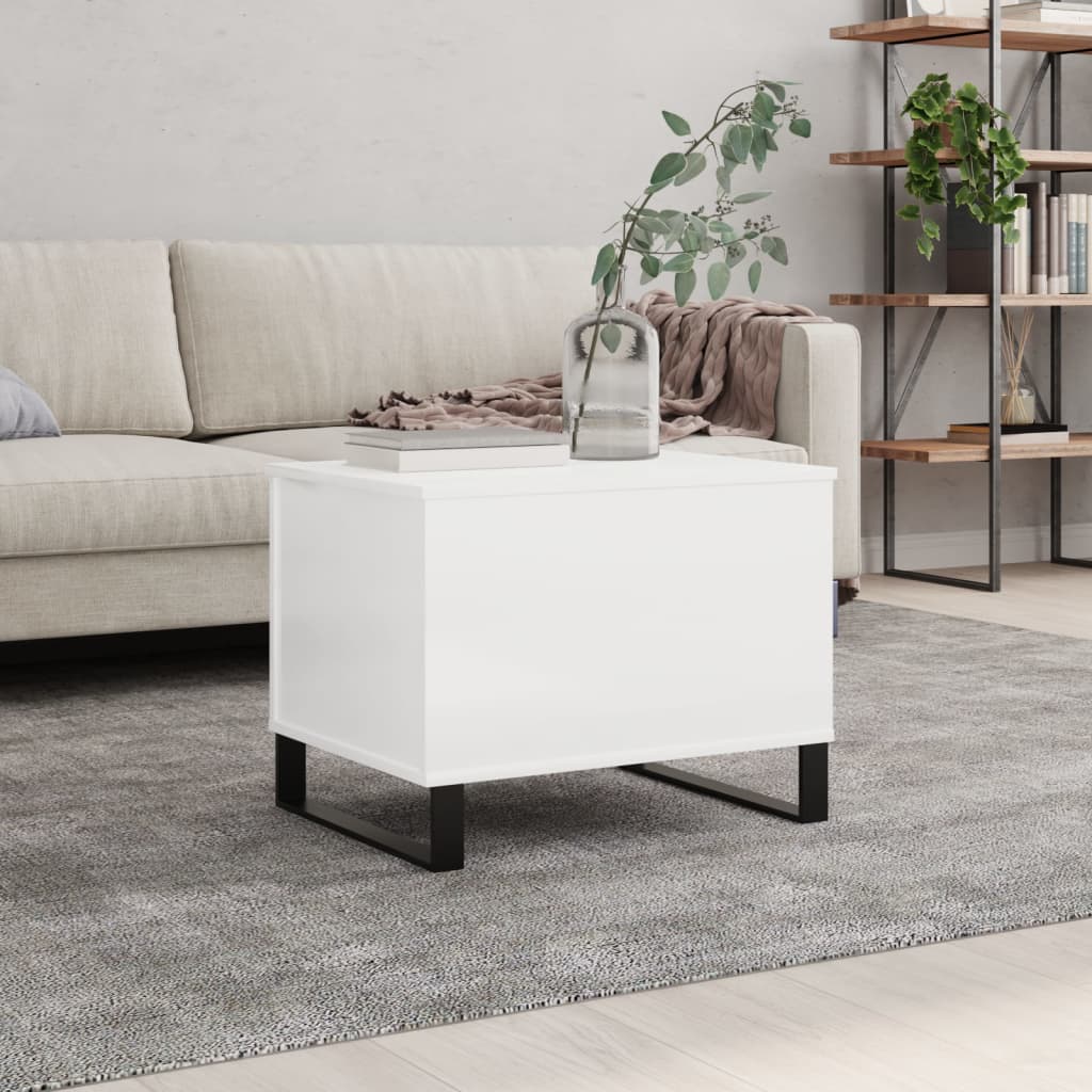 Vetonek Mesa de centro madera contrachapada blanco brillo 60x44,5x45 cm