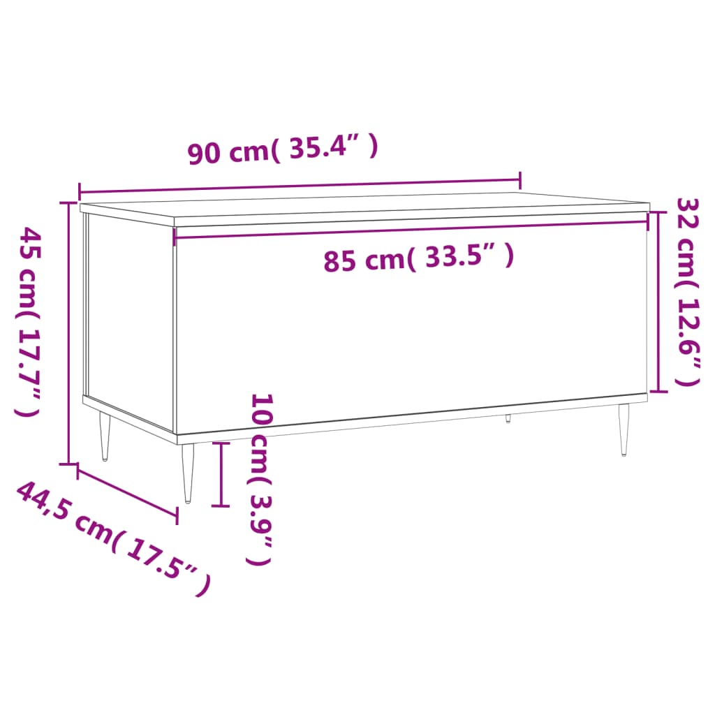 Mesa de centro madera contrachapada gris hormigón 90x44,5x45 cm vidaXL