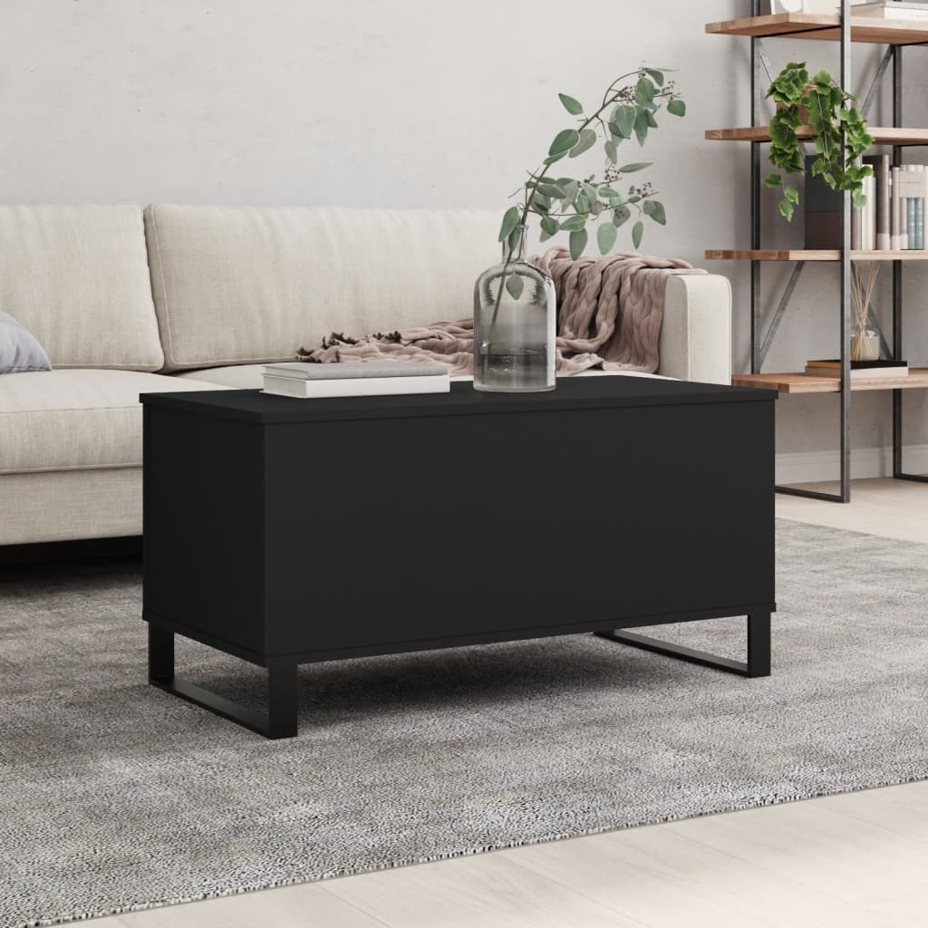 Vetonek Mesa de centro madera contrachapada negro 90x44,5x45 cm