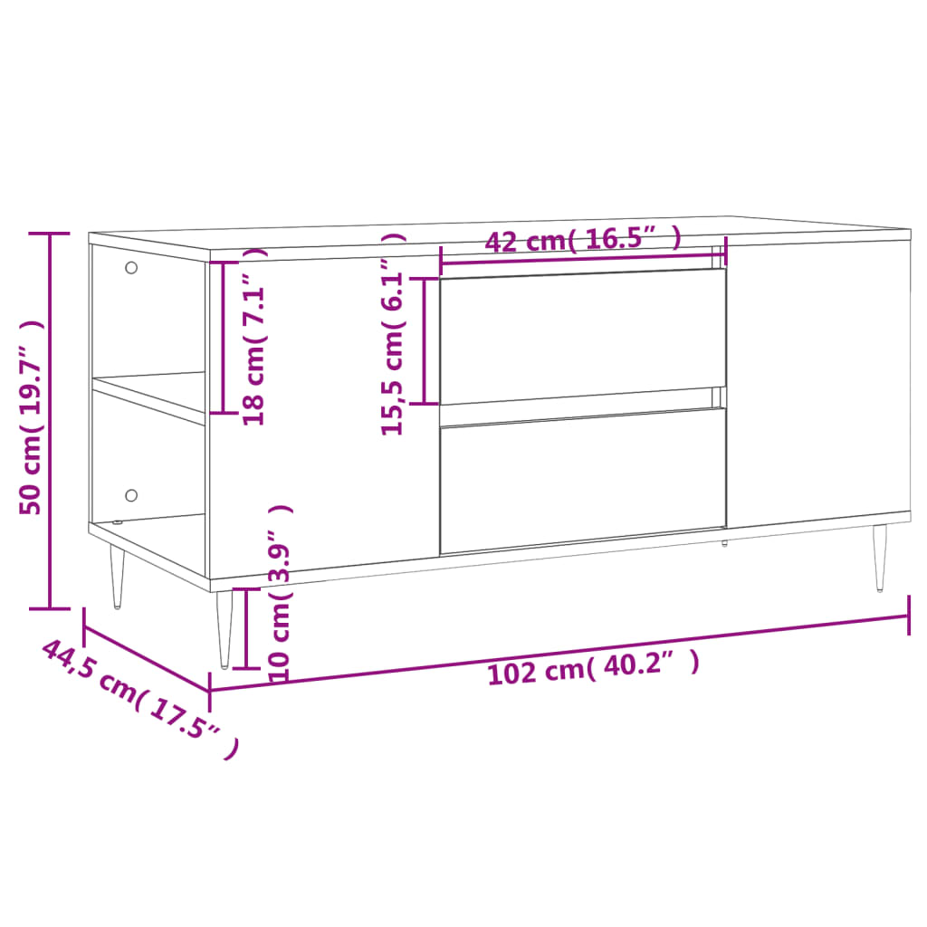 Mesa de centro madera de ingeniería negro 102x44,5x50 cm vidaXL