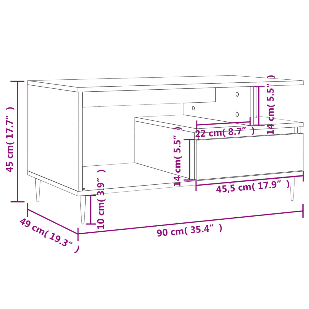 Mesa de centro madera roble Sonoma 90x49x45 cm vidaXL