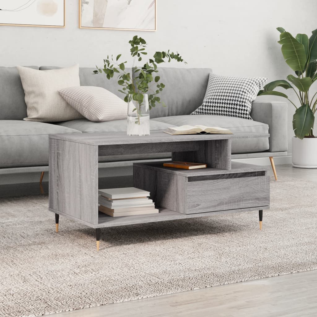 Vetonek Mesa de centro madera contrachapada gris Sonoma 90x49x45 cm