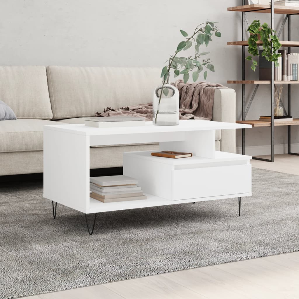 Vetonek Mesa de centro madera contrachapada blanca 90x49x45 cm