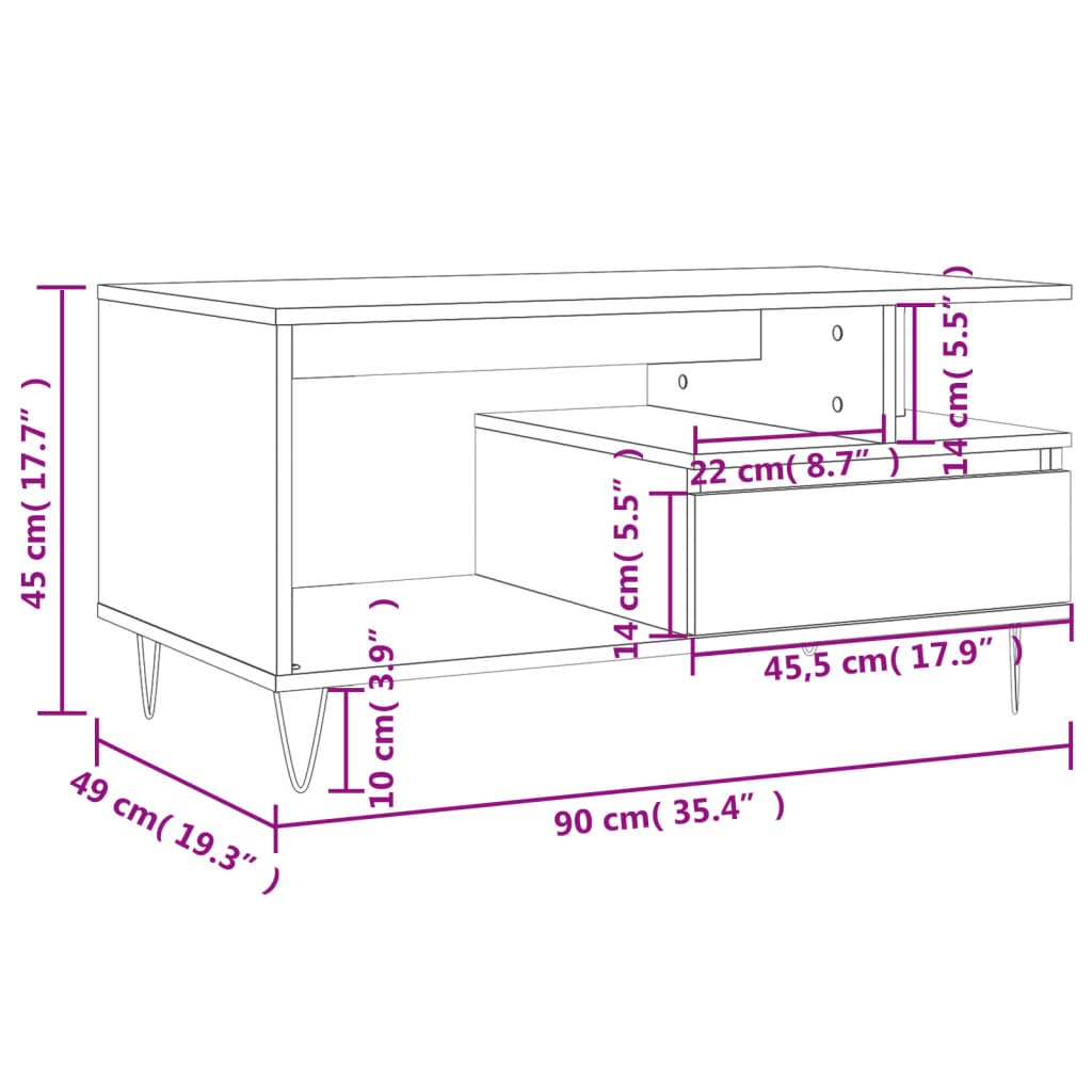 Mesa de centro madera blanca 90x49x45 cm vidaXL