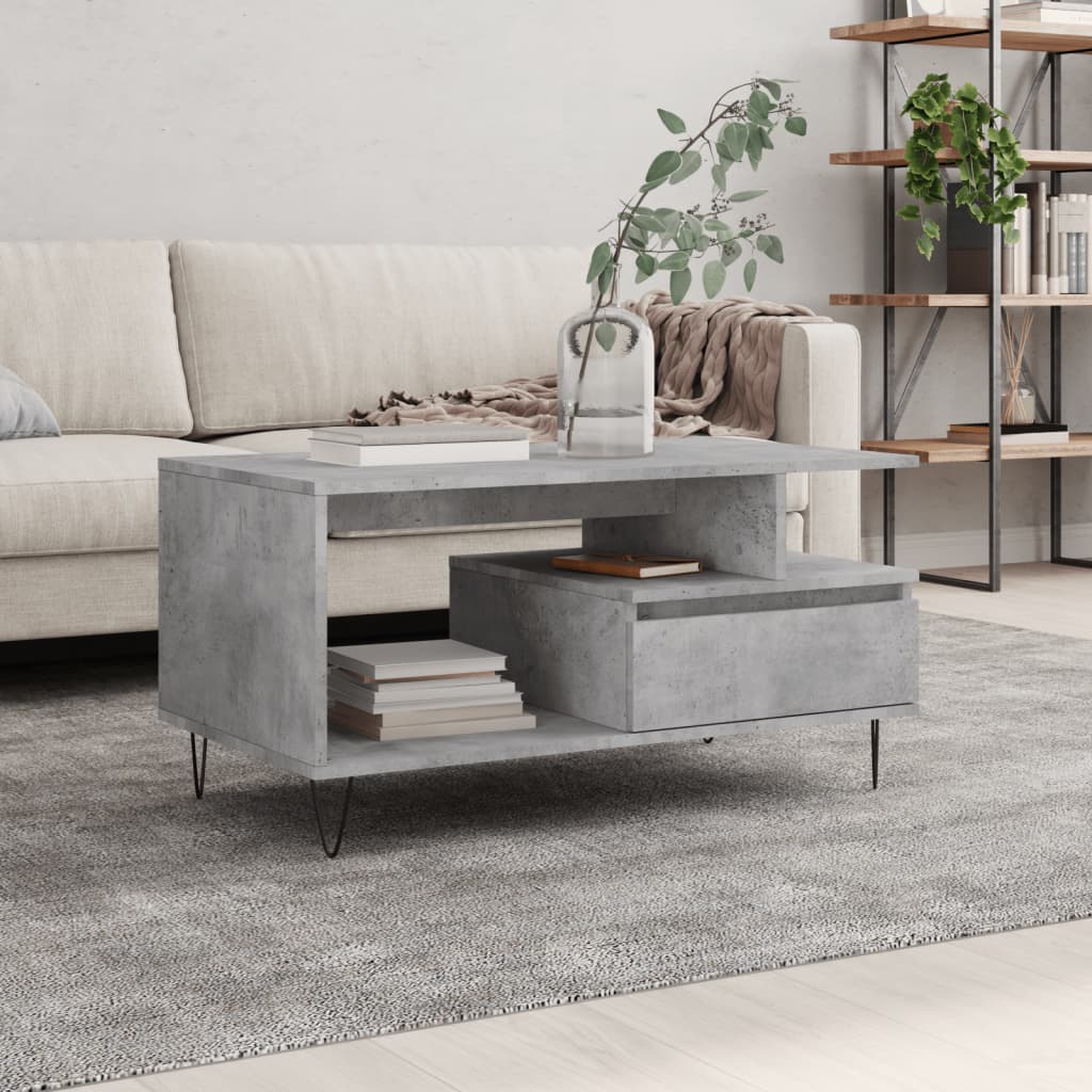 Vetonek Mesa de centro madera contrachapada gris hormigón 90x49x45 cm