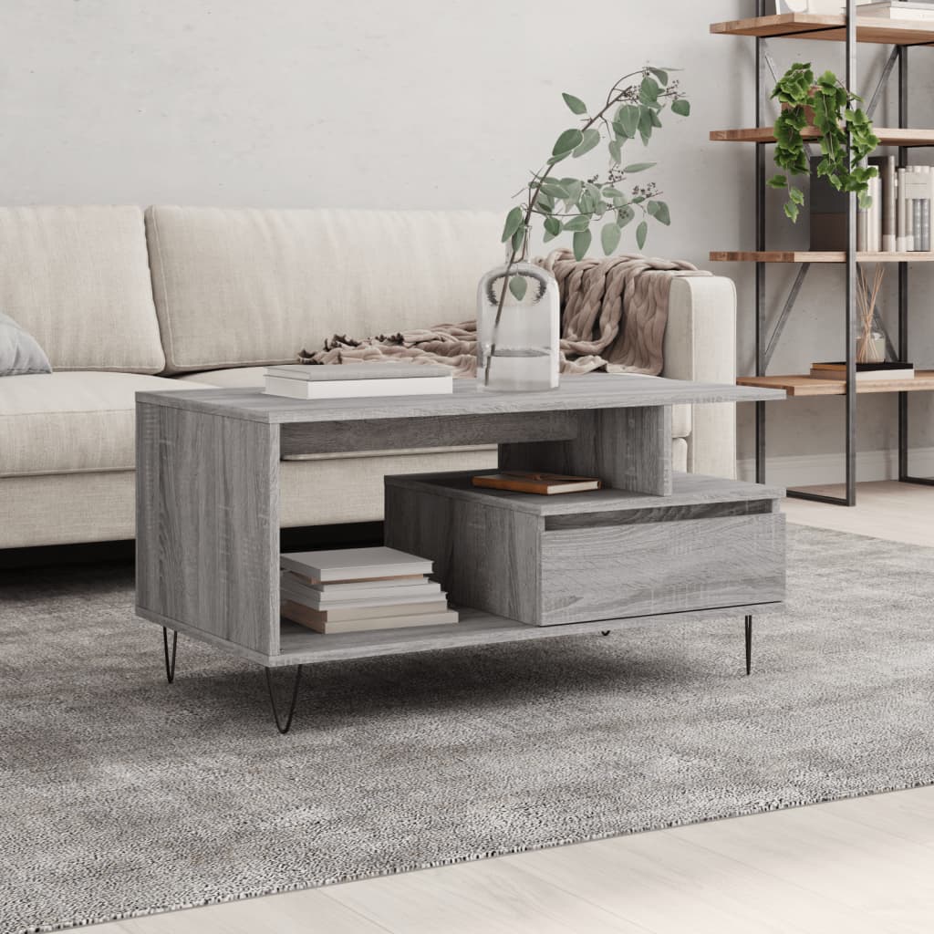 Vetonek Mesa de centro madera contrachapada gris Sonoma 90x49x45 cm