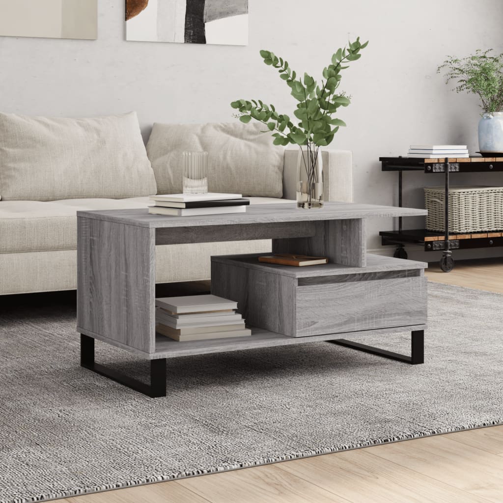 Vetonek Mesa de centro madera contrachapada gris Sonoma 90x49x45 cm