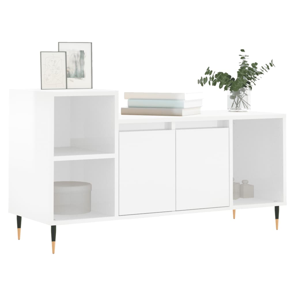 Mueble de TV madera blanco brillo 100x35x55 cm