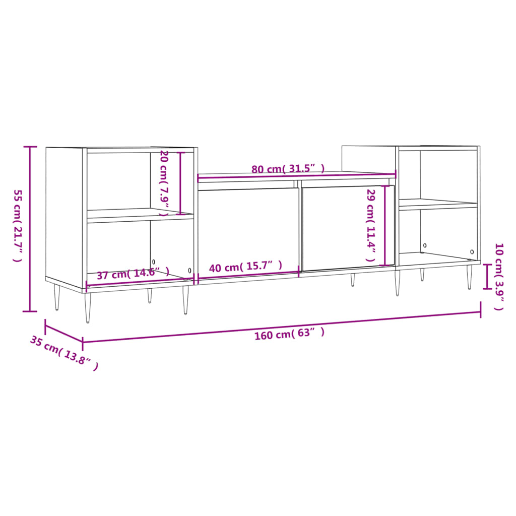 Mueble para TV madera marrón roble 160x35x55 cm vidaXL