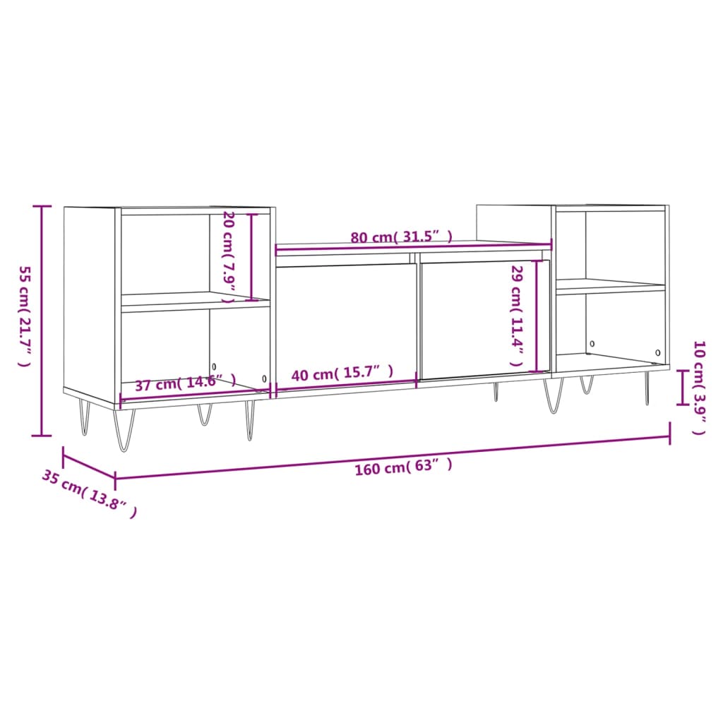 Mueble para TV madera marrón roble 160x35x55 cm vidaXL