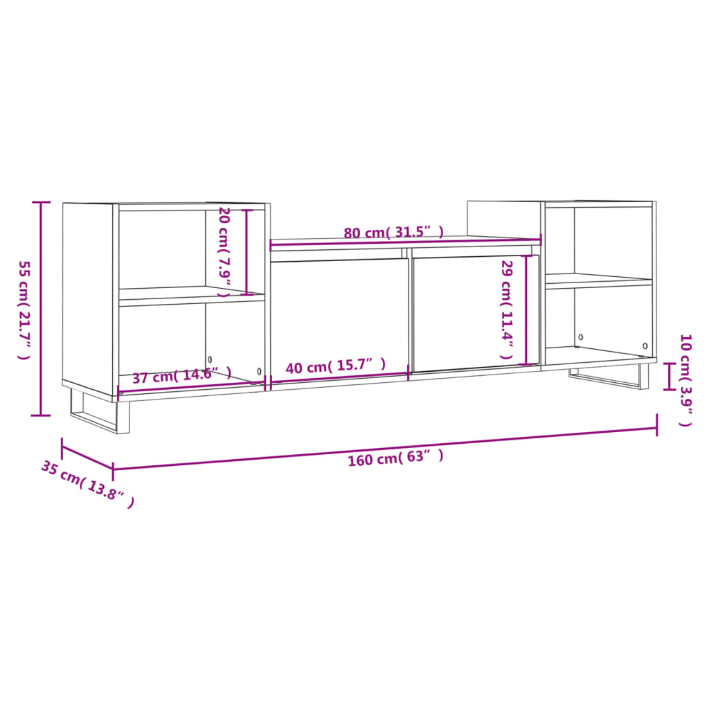 Mueble para TV madera roble Sonoma 160x35x55 cm vidaXL