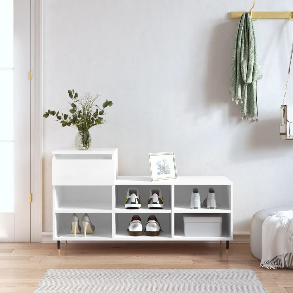 Vetonek Mueble zapatero madera contrachapada blanco 102x36x60 cm